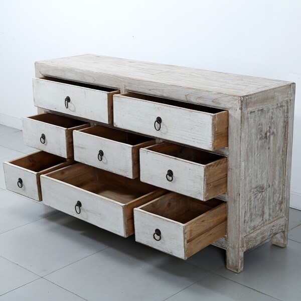 Artissance Shandong Side Table With 8 Drawers and Antique Off White Finish， 35 Inch Tall