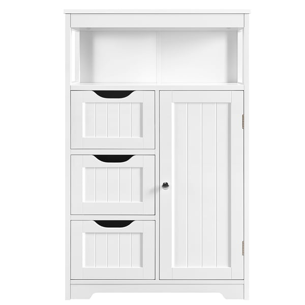 SMILE MART Wooden Floor Cabinet Bathroom Storage Organizer Multiple Tiers Shelves Cabinet for Bedroom Bathroom Living Room Cabinet,White