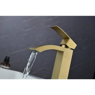 Miscool Single Handle Single Hole Bathroom Faucet with not Deckplate Included and Spot Resistant in Brushed Gold FANKHD10G0903H