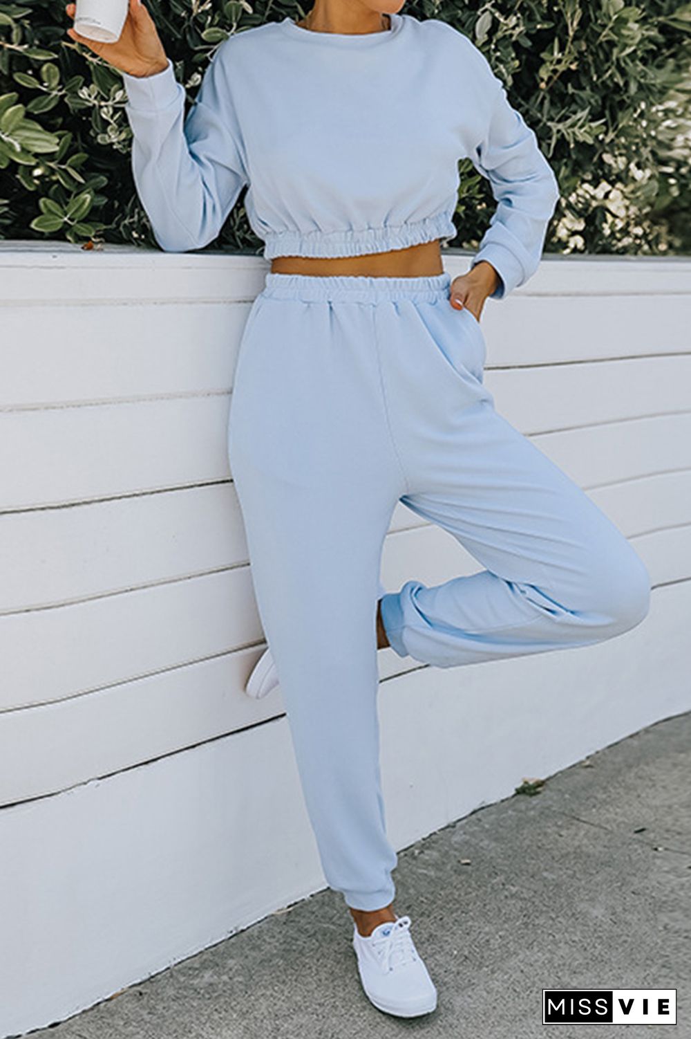 Long Sleeve Crop Tops & Pants Sports Set Wholesale