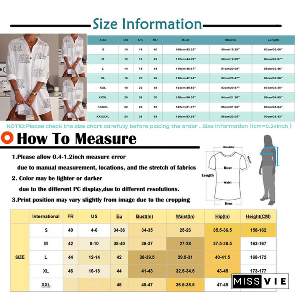 Spring and Autumn Women's Long Shirt Dress Long Sleeve Lapel Slim Casual Long Skirt XL Long Shirt Letter Print Shirt