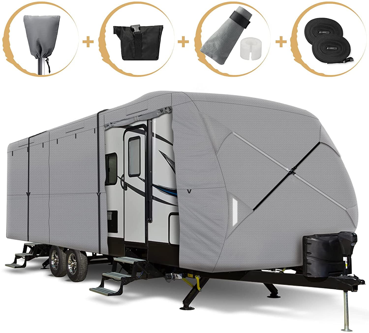 Leader Accessories New Easy Setup Travel Trailer Cover Fits RV Camper with Assist Steel Pole，Fits 30'-33'