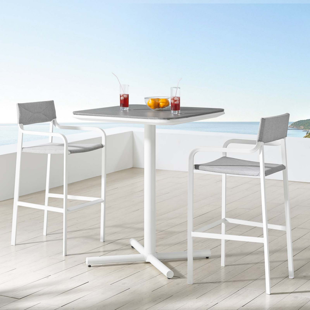 Bar Stool Chair and Table Set  Aluminum  Metal  White Gray  Modern  Outdoor   Contemporary   Outdoor Pub And Bistro Sets   by House Bound  Houzz