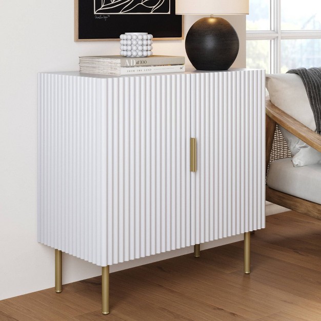 Vera Wood Fluted Storage Cabinet Matte White gold Nathan James