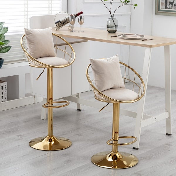 Swivel Velvet Bar Stools with Footrest and Pillow，set of 2