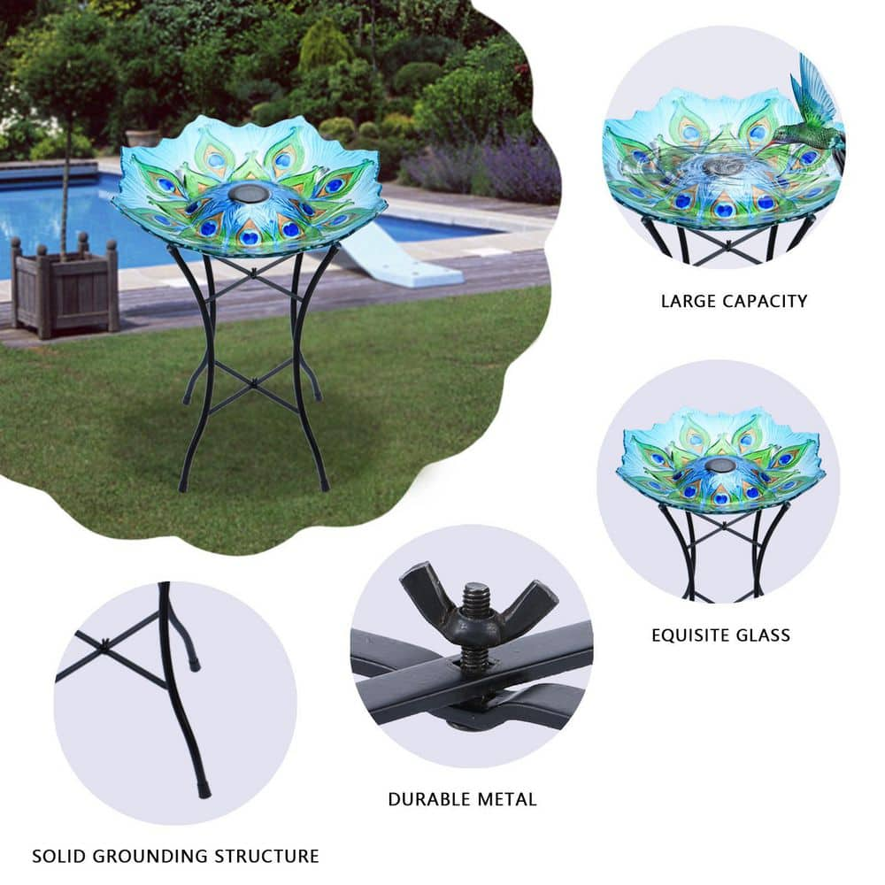 MUMTOP Outdoor Solar Birdbath with Metal Stand A1-42A0012