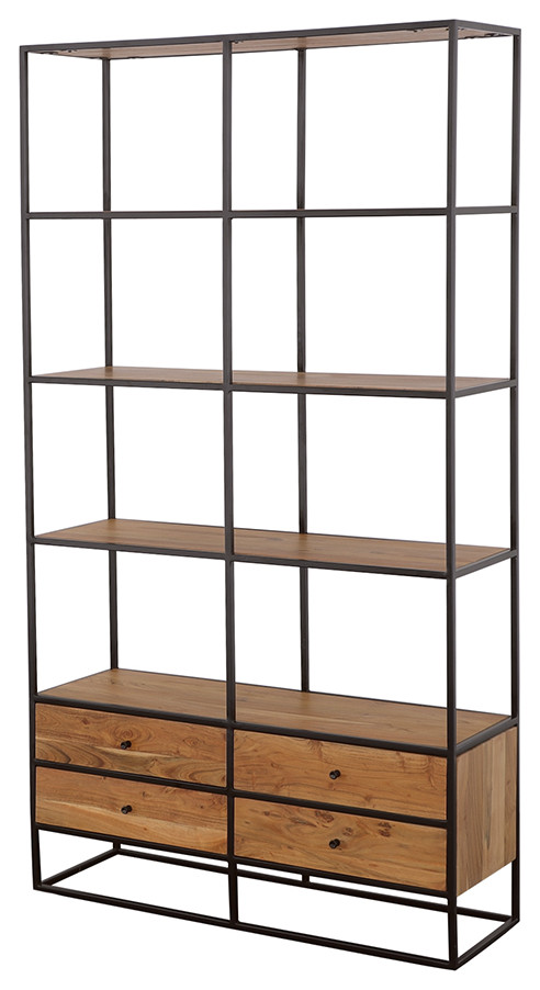 Belcroft 4 drawer Etagere Natural Acacia and Black   Modern   Bookcases   by Modon  Houzz