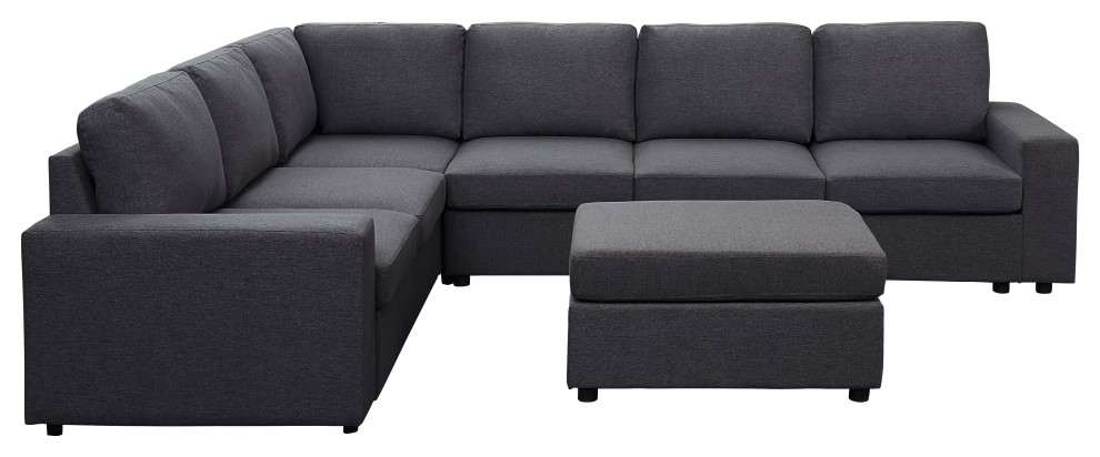 Bayside Modular Sectional Sofa With Ottoman  Dark Gray Linen   Transitional   Sectional Sofas   by Kolibri Decor  Houzz