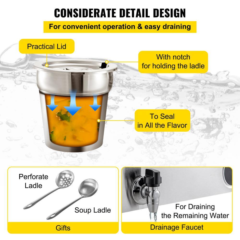 VEVOR Commercial Food Warmer 16.8 qt. Capacity Electric Soup Warmer Adjustable Temp Stainless Steel Bain Marie Food Warmer TT4G4LBWTT0000001V1