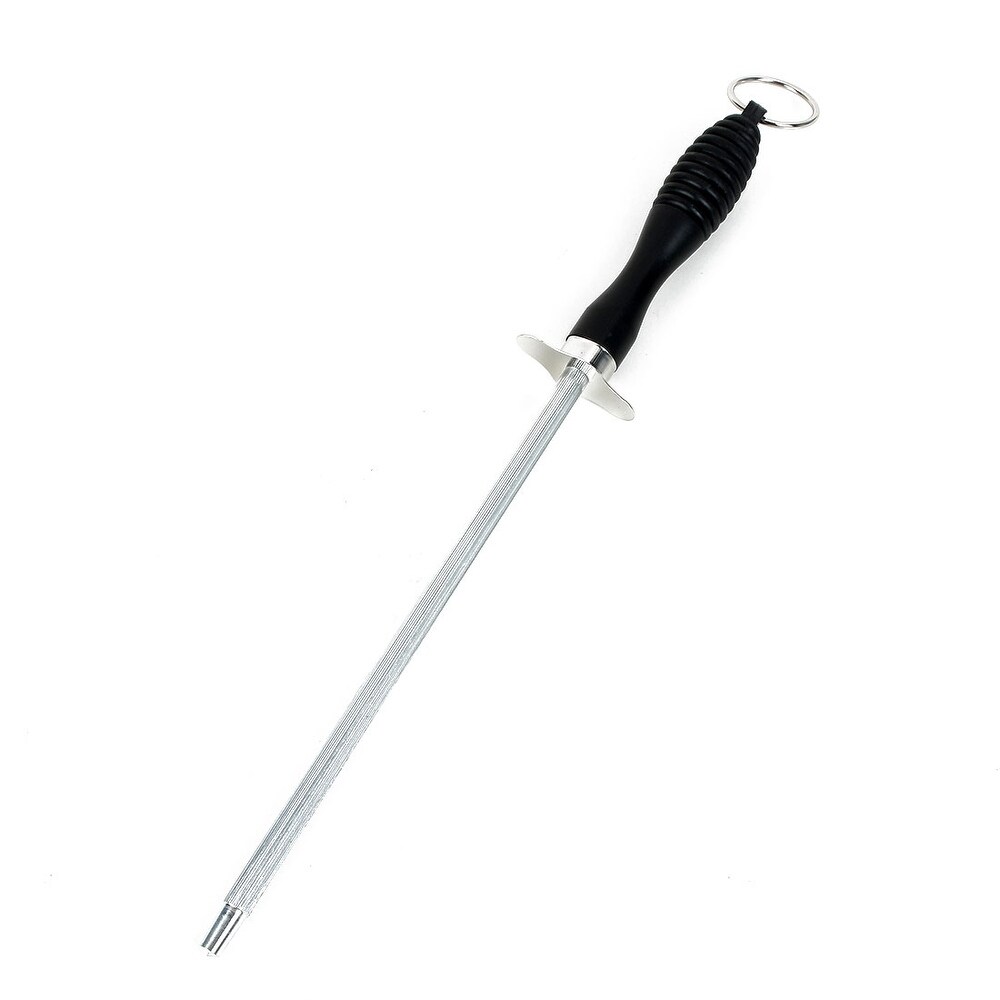 Household Kitchen Cutter Sharpening Plastic Handle Stainless Steel Honing Rod   Black Silver Tone