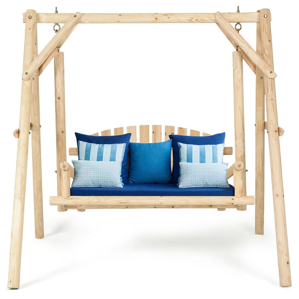 Costway A Frame Wooden Porch Swing Outdoor garden rural Torched Log
