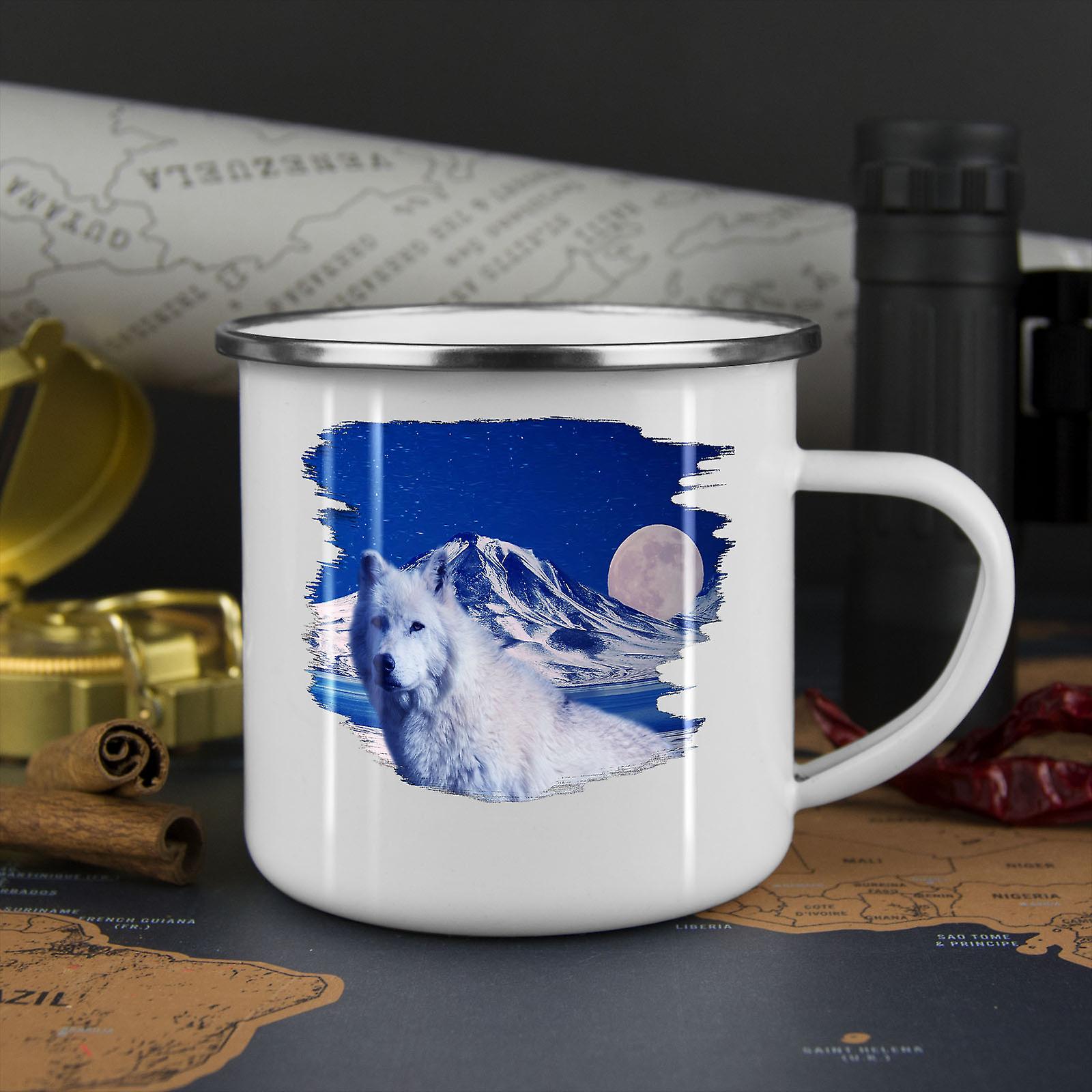 White Wolf Nature NEW WhiteTea Coffee Enamel Mug10 oz | Wellcoda