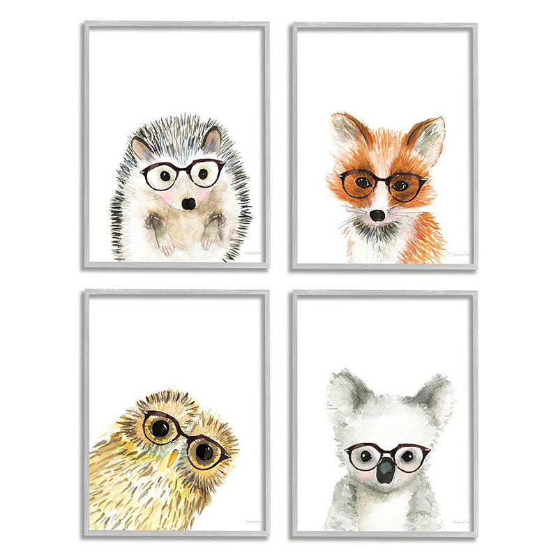 Stupell Home Decor Adorable Forest Animals Glasses Framed Wall Art 4-piece Set