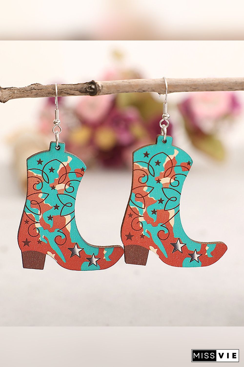 Boots Pattern Wood Earrings