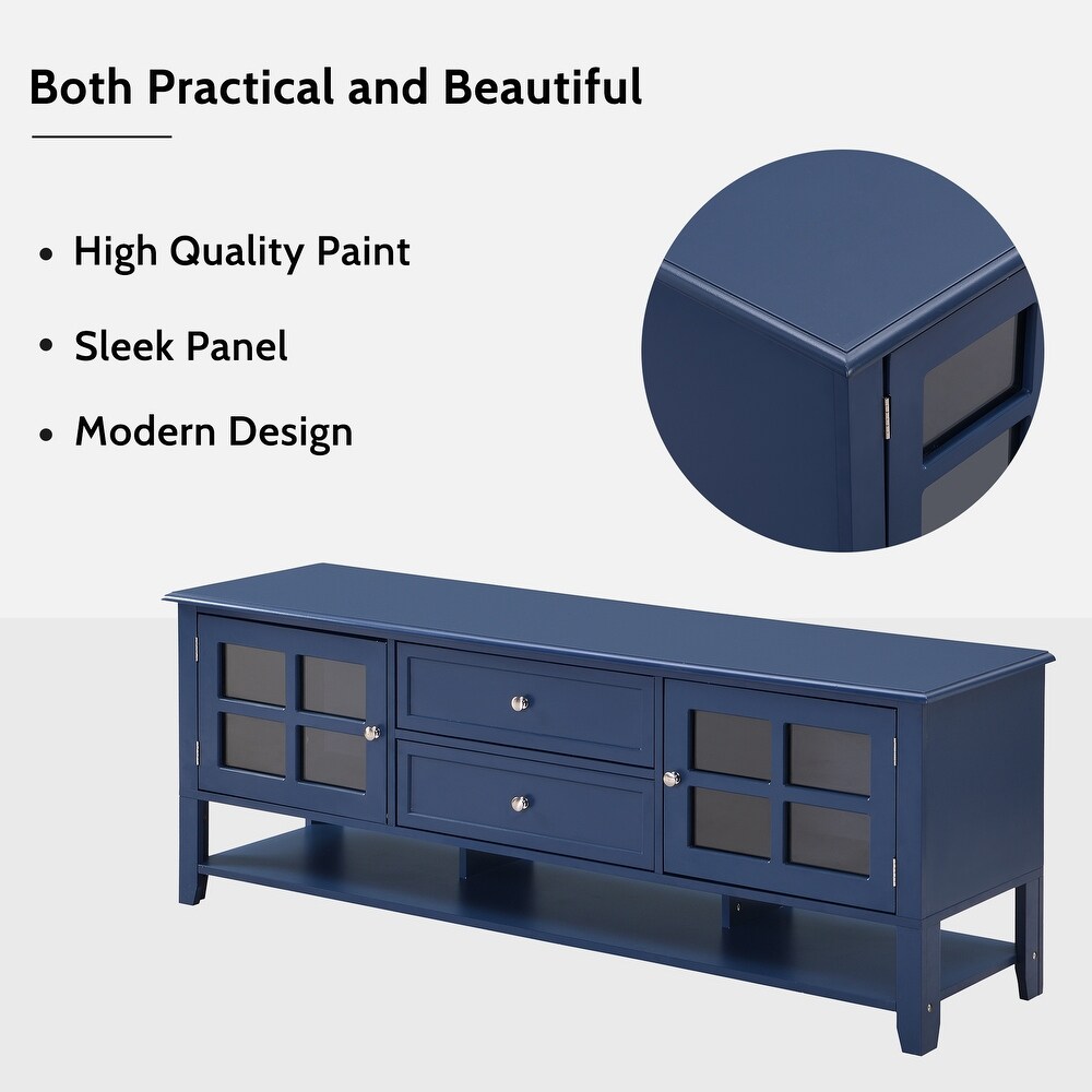 Multifunctional Storage TV Stand for Livingroom  Slight Design Entertainment Center with 2 Drawers and 2 Tier Shelves  Blue