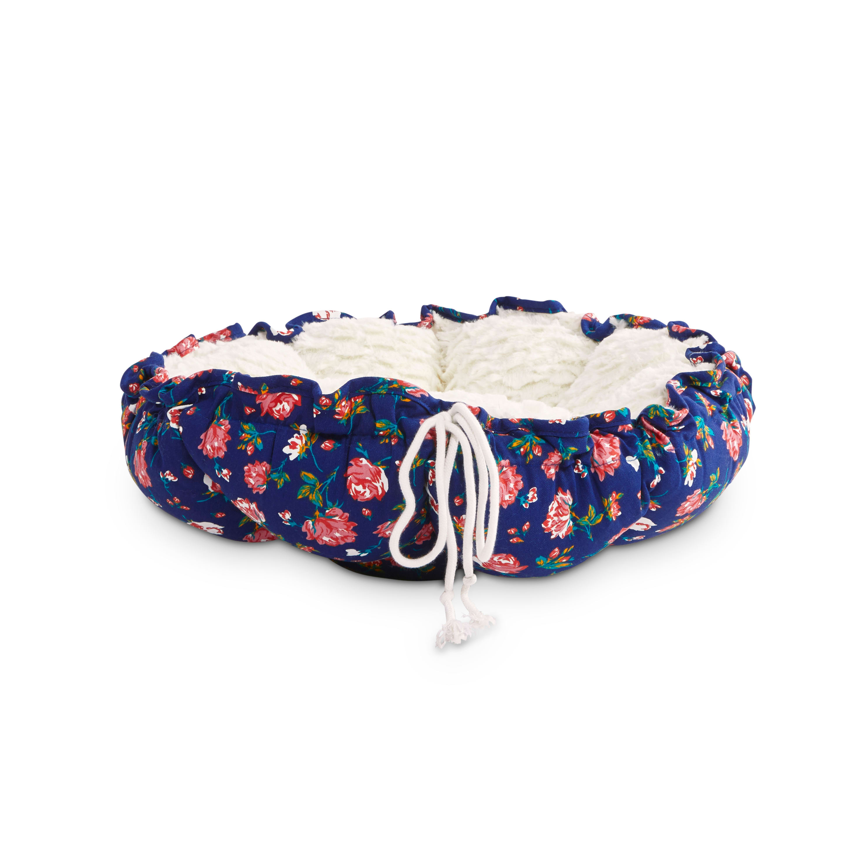 EveryYay Snooze Fest Navy Floral Printed Round Cat Bed， 16-20