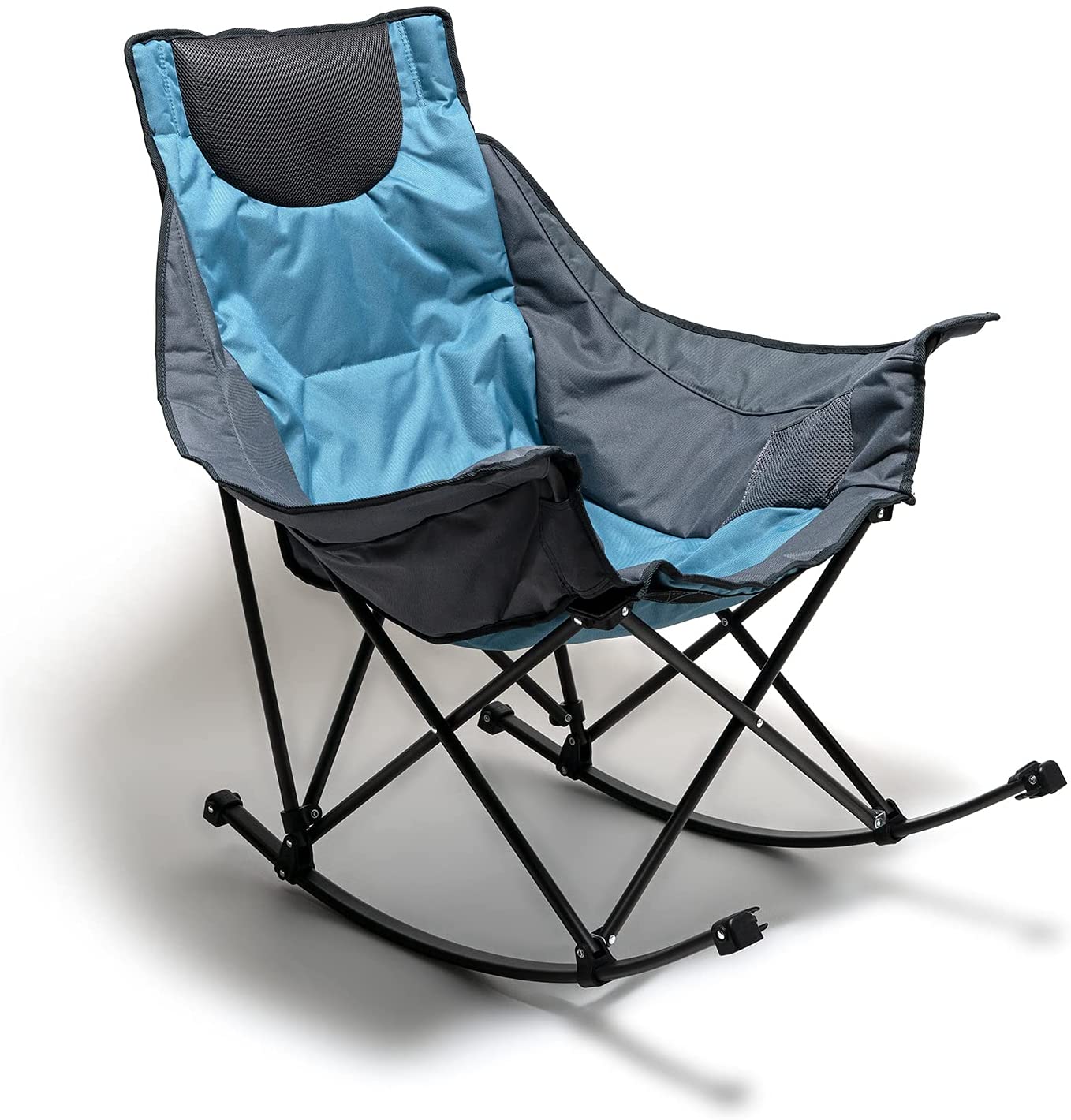 Sunnyfeel Camping Rocking Chair for Adults, Luxury Padded Recliner, Oversized Folding Rocker Lawn Chair (Blue)