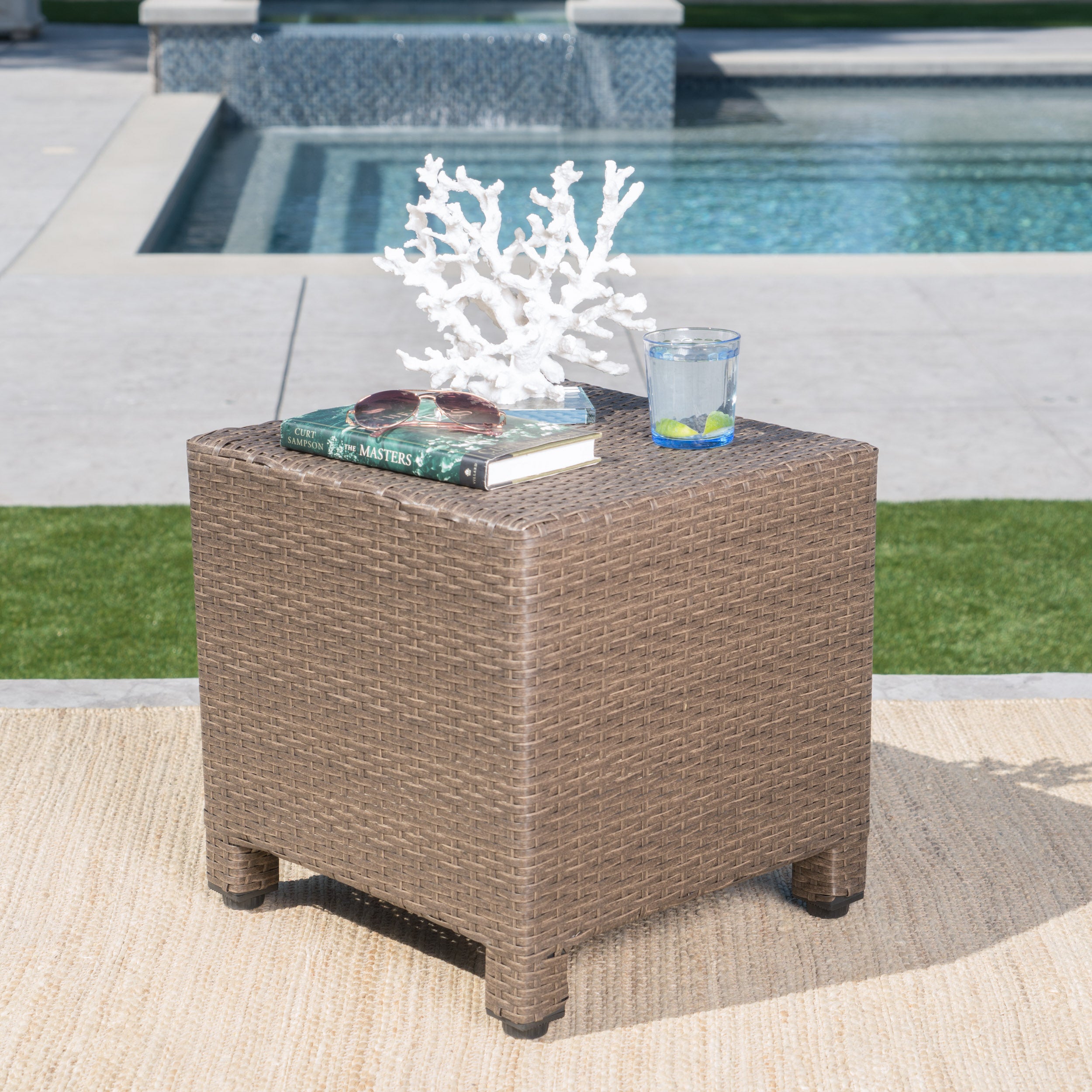 Venice Outdoor Light Brown Wicker Side Table