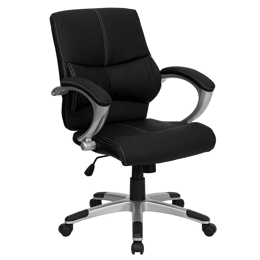 Emma and Oliver Mid-Back Black LeatherSoft Contemporary Swivel Manager's Office Chair - Arms