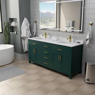 Wyndham Collection Beckett 72 in. W x 22 in. D x 35 in. H Double Sink Bathroom Vanity in Green with White Cultured Marble Top WCG242472DGDWCUNSMXX