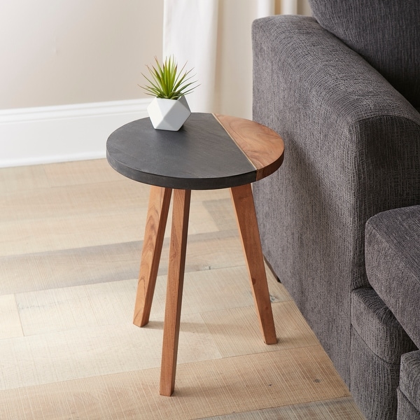 Carson Carrington Chester Solid Wood and Slate Round Side Table