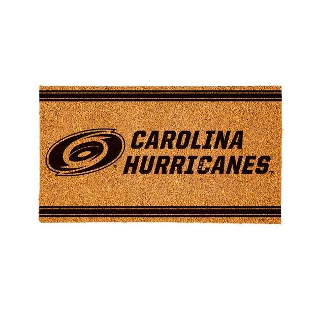 Evergreen Carolina Hurricanes Logo Turf Mat Brown 28 X 16 Inches Indoor Outdoor Doormat