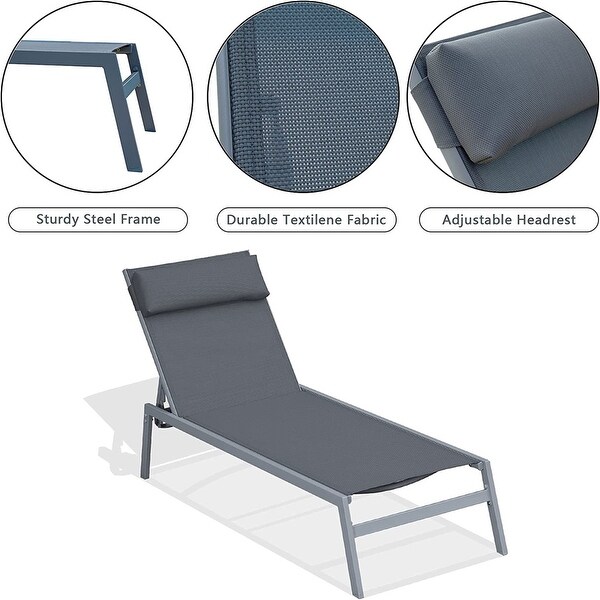 3-Piece Outdoor Chaise Lounge Adjustable Back with Table and Headrest - N/A - Overstock - 37952818