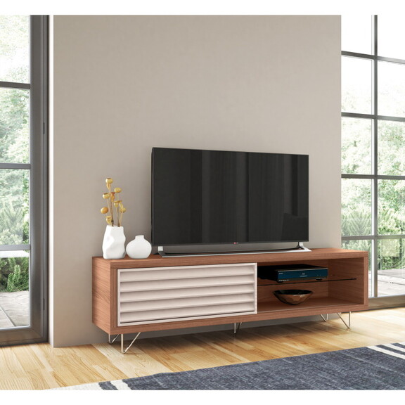 71 inch Door Wooden Entertainment TV Stand with 2 ...