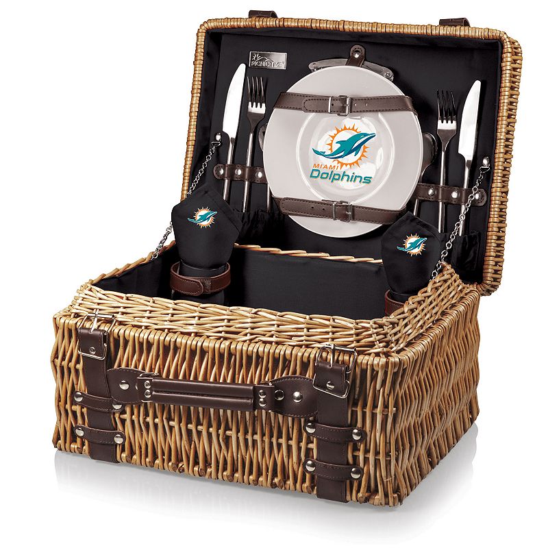 Picnic Time Miami Dolphins Champion Willow Picnic Basket with Service for 2