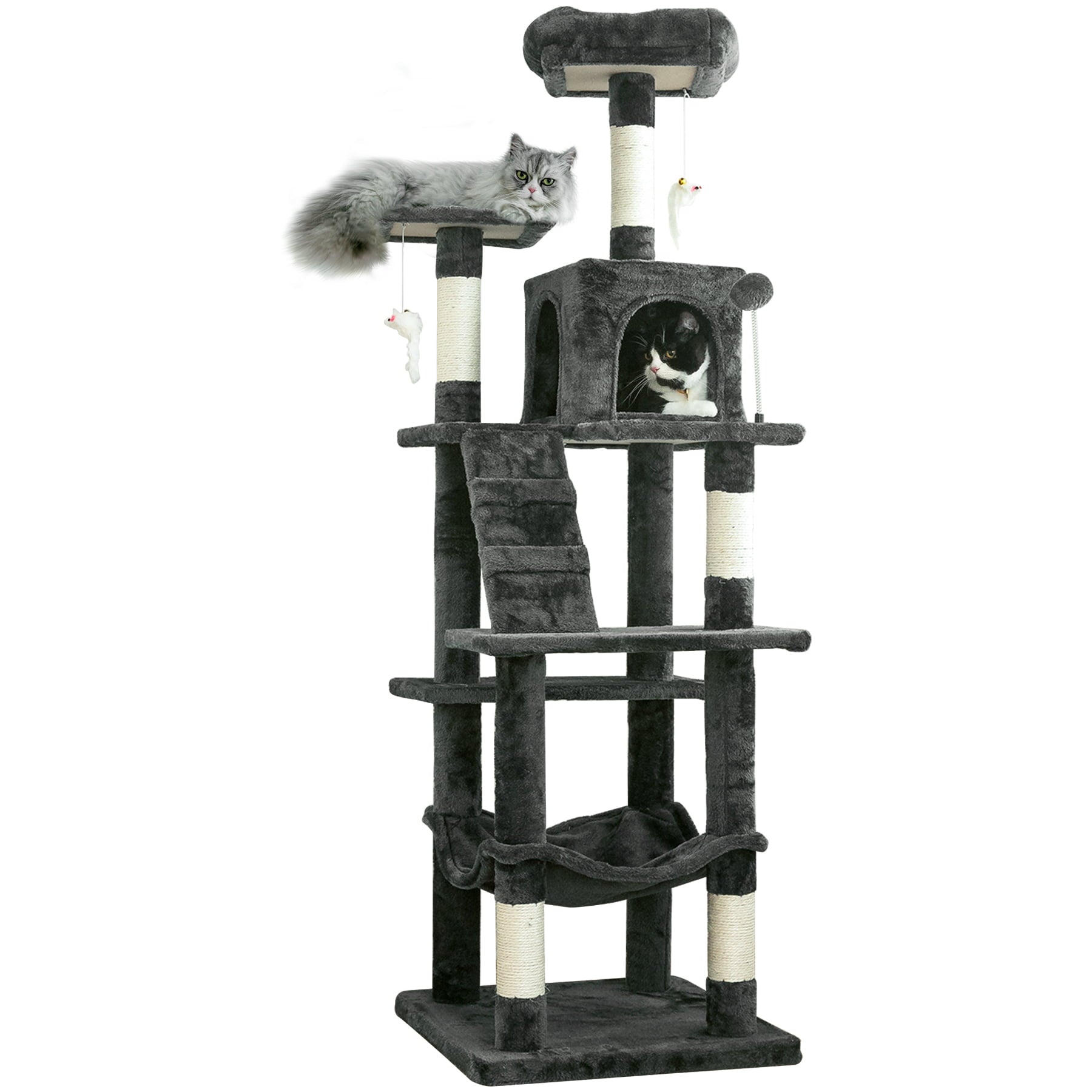 MWPO 63.8-in Cat Tree for Large Cat Tower with Condo and Scratching Post,Dark Gray