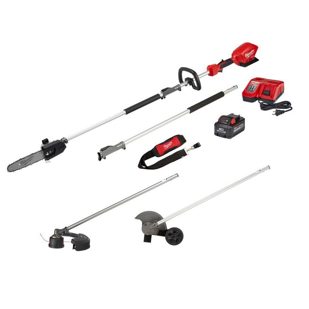 MW M18 FUEL 10 in. 18V Lithium-Ion Brushless Electric Cordless Pole Saw Kit w M18 FUEL String Trimmer  Edger Attachments 2825-21PS-49-16-2717-49-16-2718