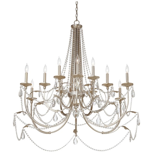 Wide French Beaded Crystal 12 light Fixture For Dining Room House Foyer Kitchen Island Entryway Bedroom