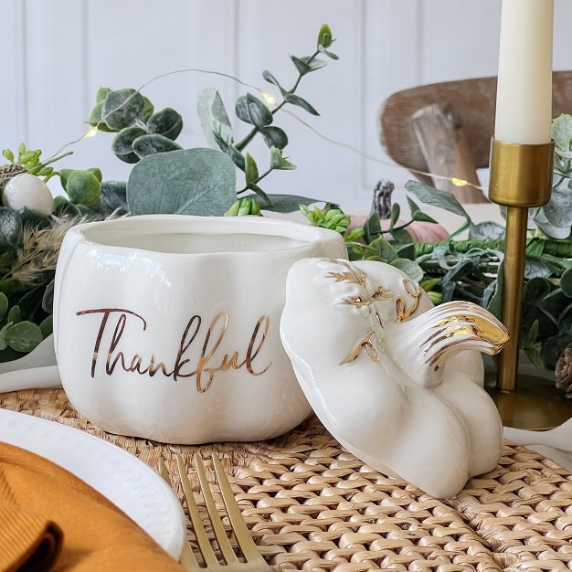 Kate Aspen Thankful White Pumpkin Decorative Bowl 23272na