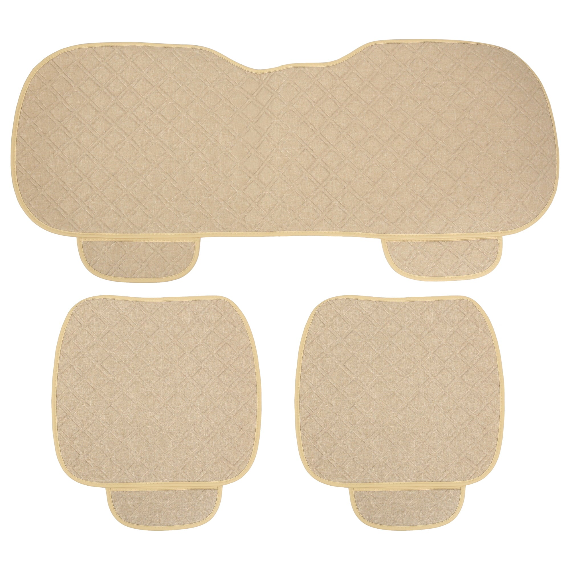 Unique Bargains Front Rear Car Seat Covers Protector Seat Mat Bench Cover Breathable Flax Cloth Beige Universal