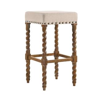 CAROLINA CLASSIC Remick 30 in. Natural Oak Barley Twist Upholstered Stool 3664-NOLN