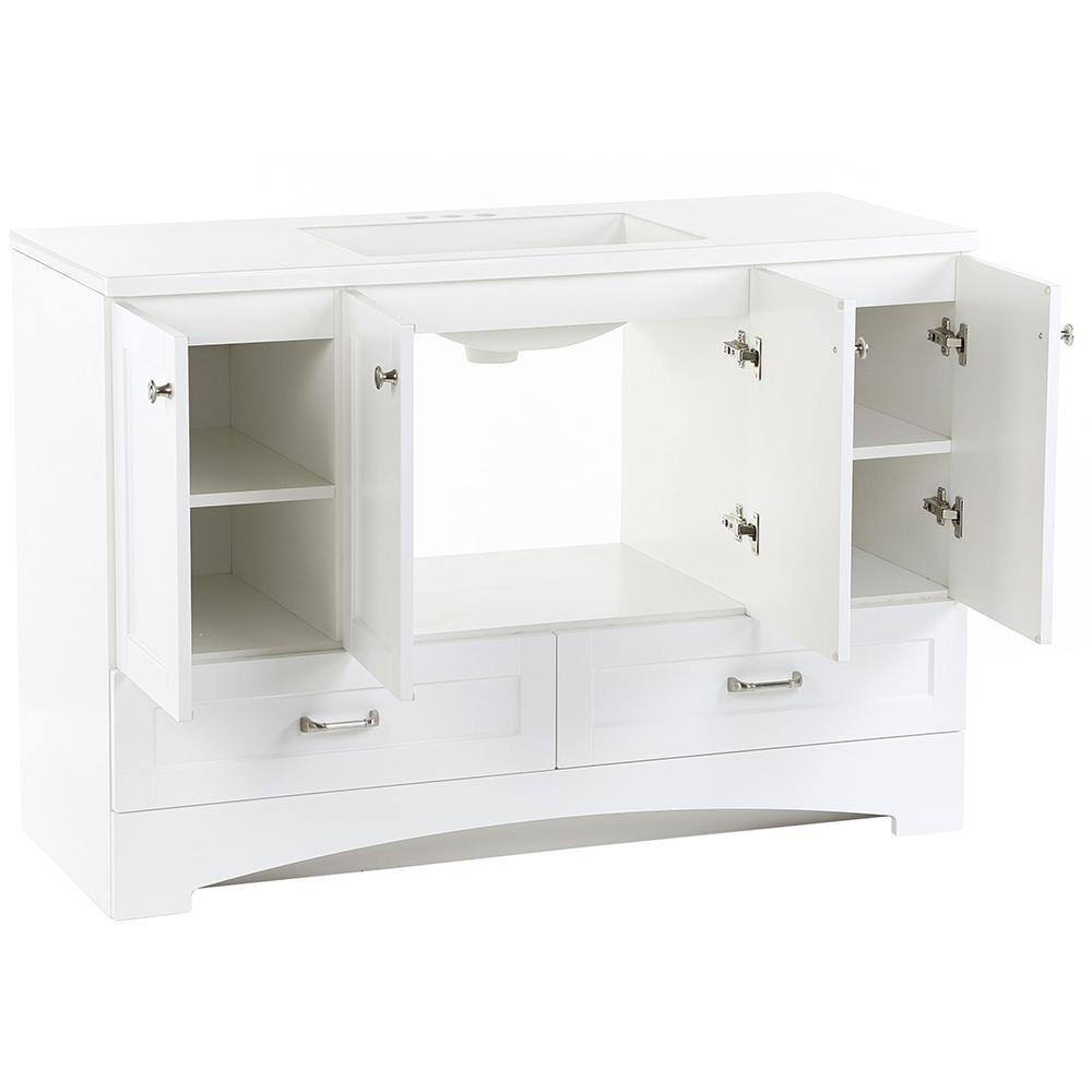 Glacier Bay Lancaster 48 in. W x 19 in. D Shaker Bath Vanity in White with White Cultured Marble Top LC48P2-WH