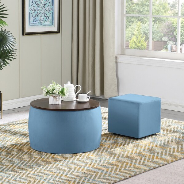 Round Ottoman Set with Storage (2 in 1 combination)