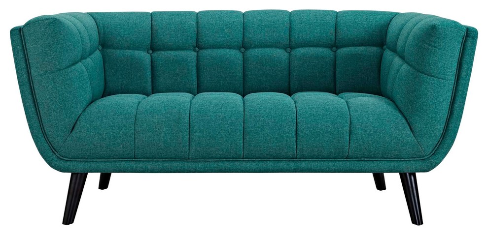 Bestow 2 Piece Upholstered Sofa and Loveseat Set  Teal   Midcentury   Living Room Furniture Sets   by Homesquare  Houzz