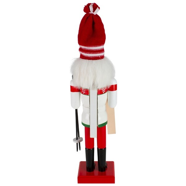 14 Red and White Wooden Skiing Christmas Nutcracker