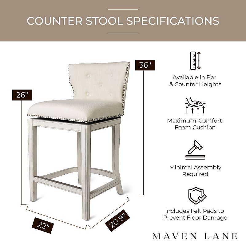 Maven Lane Hugo Counter Stool， White Oak Finish Natural Color Fabric Upholstery