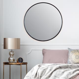 Habitat 30 in. x 30 in. Modern Round Framed Adelina Black Circular Accent Mirror MR3719W