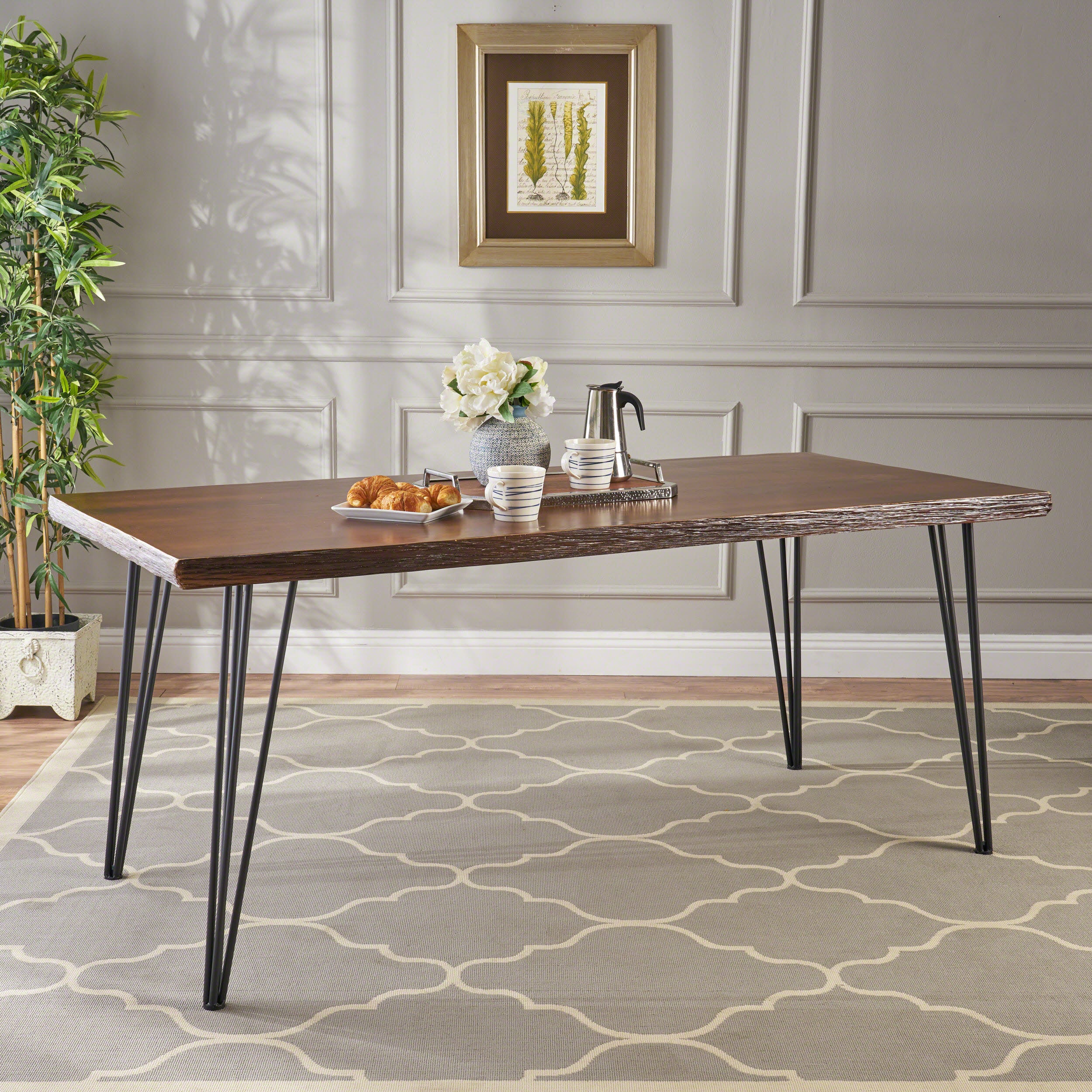 Aneissa Industrial Faux Live Edge Rectangular Dining Table, Natural