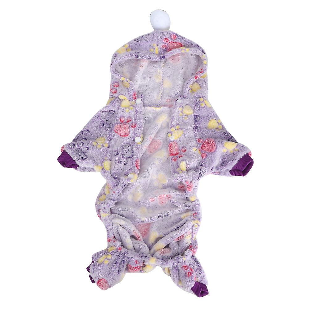 Autumn Winter Pet Clothes Jump Suit Warm Pajamas Clothing For Dogs Cats Small Animals Purple Dog Paw L