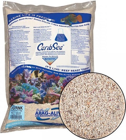 CaribSea Arag-Alive! Fiji Pink Aquarium Sand， 10-lb bag