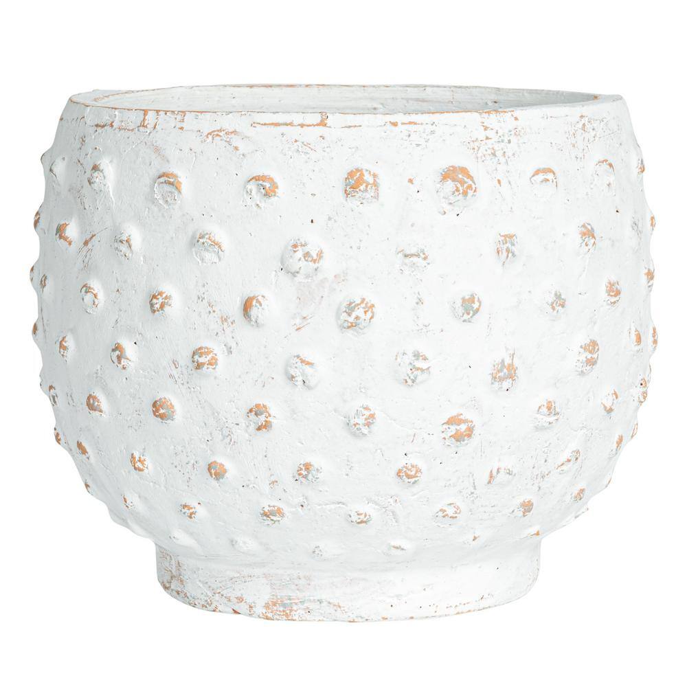 Storied Home Distressed White Clay Round Hobnail Planter EC1793