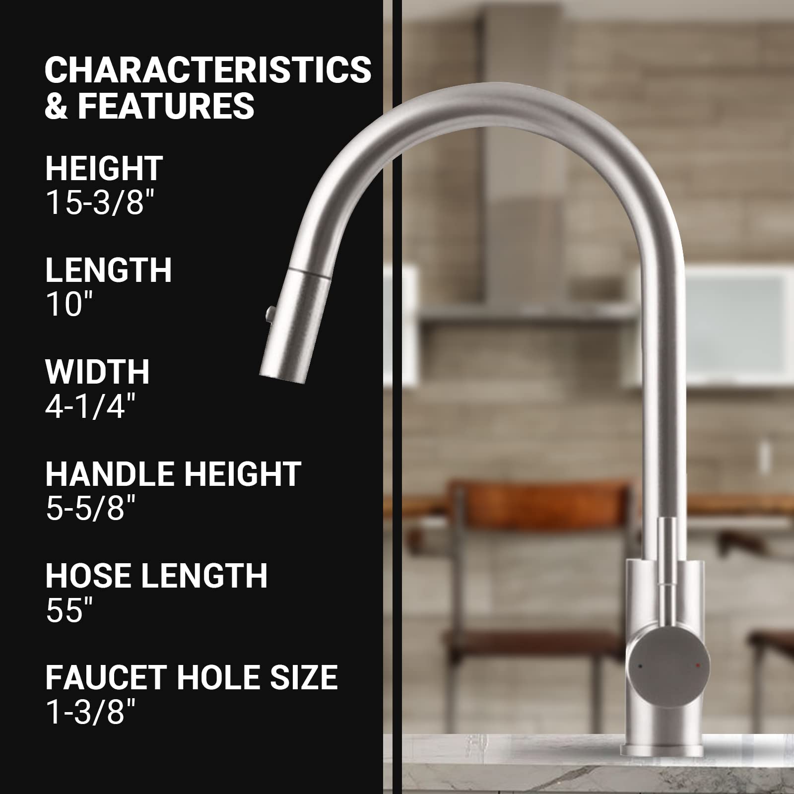 Strictly Sinks Pull Down Kitchen Faucet with Pull Down Sprayer and 360° Swivelling Spout， Spray and Stream Modes (Brushed Nickel)