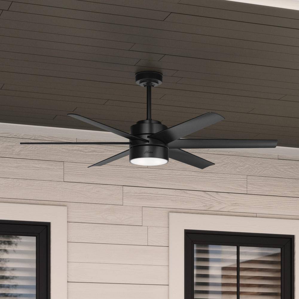 Hunter Solaria 60 in. Integrated LED IndoorOutdoor Matte Black Ceiling Fan with Light Kit and Wall Control 59624