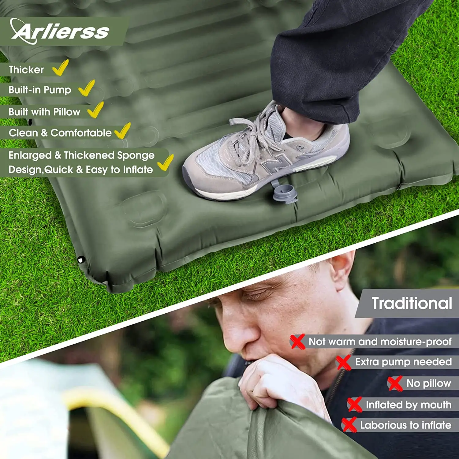 NPOT Camping Mat 12cm Thicken Camping Sleeping Mat with Pillow Camping Mattress with Foot Press Pump Portable Inflatable Mat