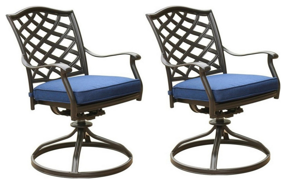 Wynn 25 Inch Modern Patio Dining Swivel Chair With Cushion Set Of 2 Blue   Dining Chairs   by Dot  ampBo  Houzz