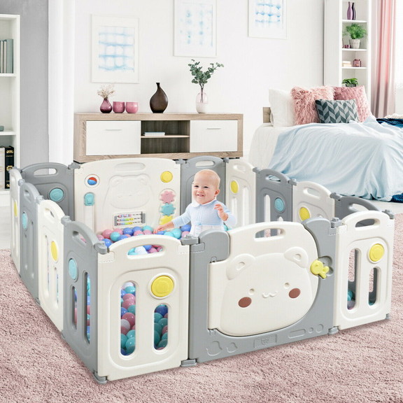 Costway 74962081 14 Panel Foldable Baby Playpen Sa...